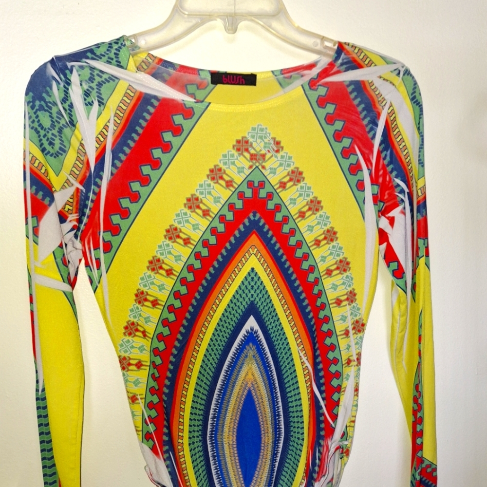 Blush Red and Yellow Long Sleeve Graphic Bodysuit